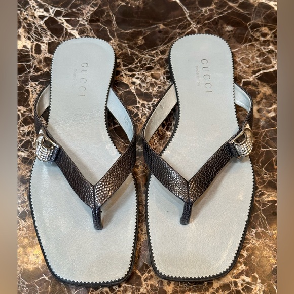 Gucci Shoes - Gucci Black and Silver Sandals